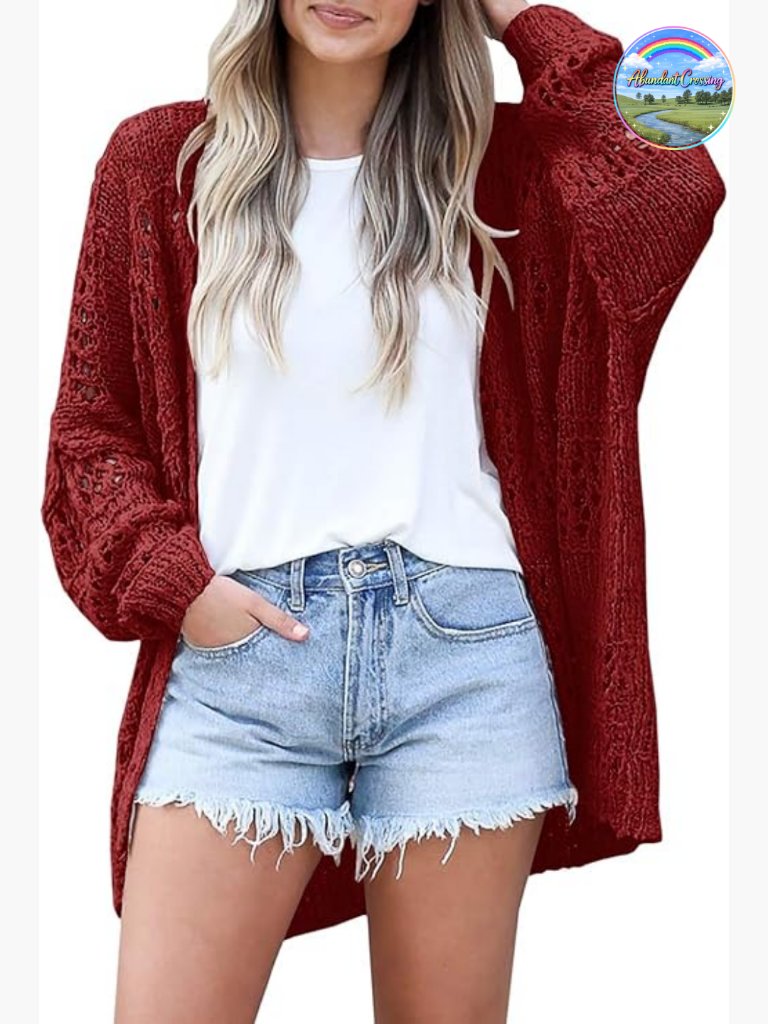 Crochet Cardigan Sweater Kimono Oversized Open Front Lightweight Mesh Knit